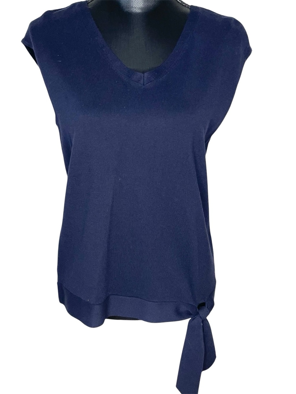 Talbots Sweater Side Tie Sleeveless V Neck New Navy Blue Size Petite Medium